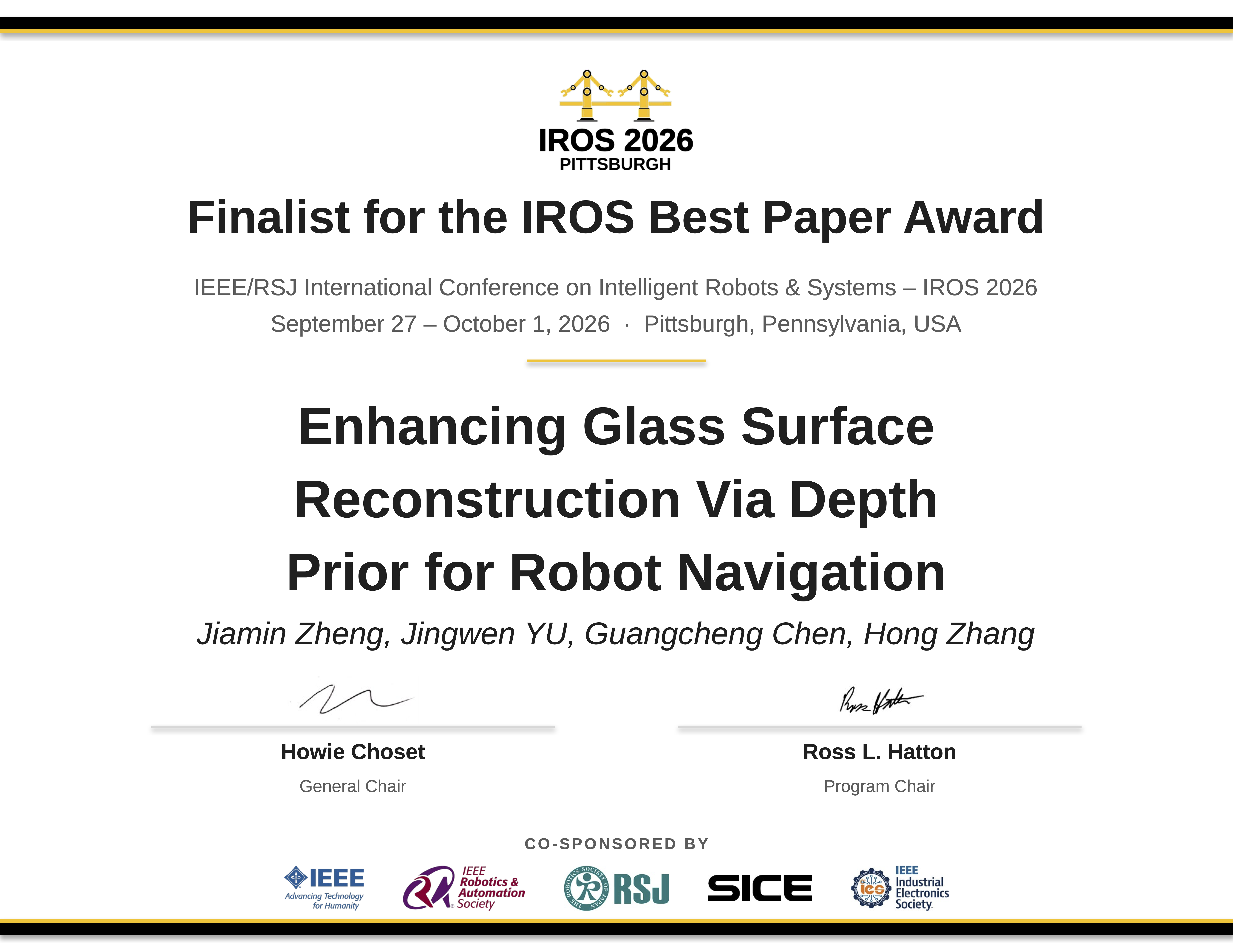 IROS 2026 Best Paper Finalist award
