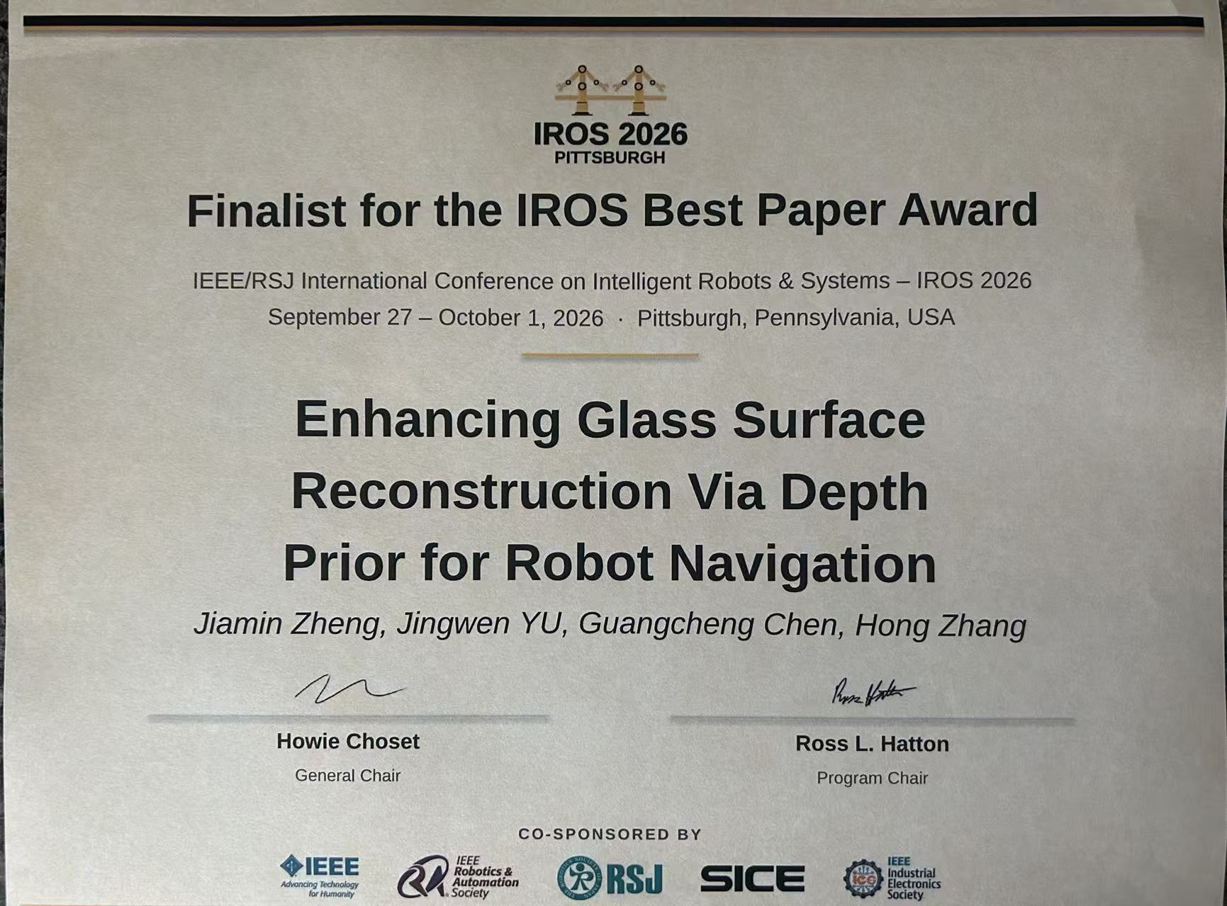 IROS 2026 Best Paper Finalist award